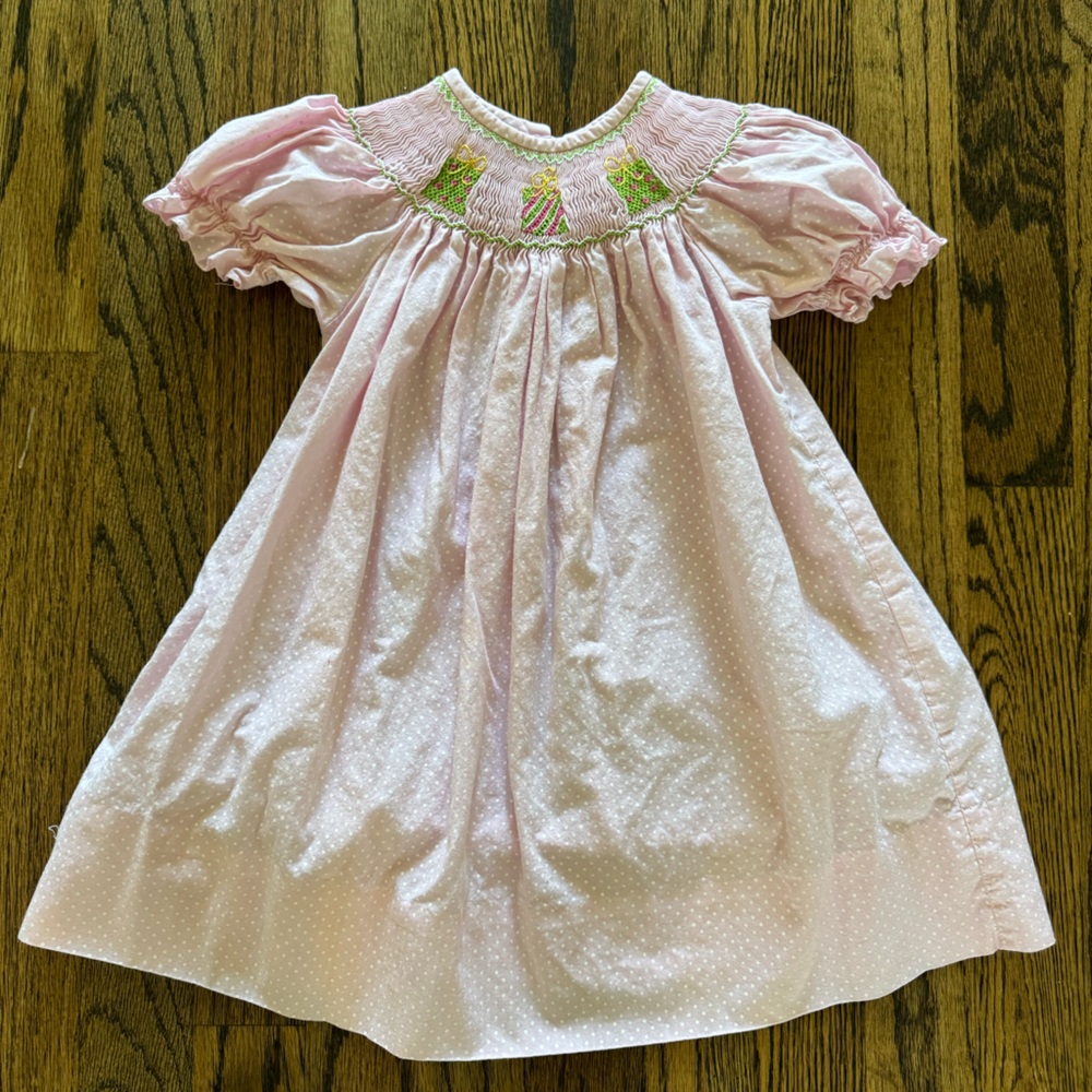 Pink Smocked Short-Sleeve Casual Dress for Girls